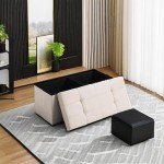 Beige Foldable Ottoman Bench with Storage 76.2 cm