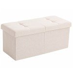 Beige Foldable Ottoman Bench with Storage 76.2 cm
