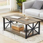 Gray Wash Farmhouse Coffee Table with Storage Shelf