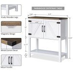 Farmhouse Console Table with Storage Cabinets (White)
