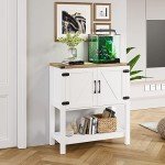 Farmhouse Console Table with Storage Cabinets (White)
