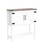 Farmhouse Console Table with Storage Cabinets (White)