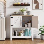 Farmhouse Console Table with Storage Cabinets (White)