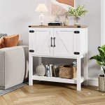 Farmhouse Console Table with Storage Cabinets (White)