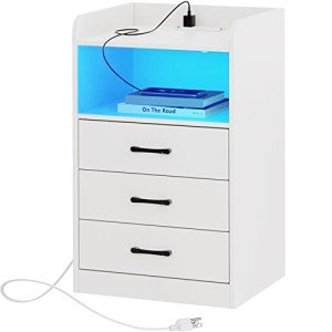 SUPERJARE Nightstand with Charging Station and LED Lights