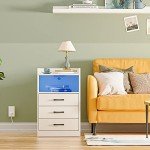 SUPERJARE Nightstand with Charging Station and LED Lights