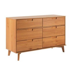 Modern 6-Drawer Solid Wood Dresser in Caramel