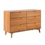 Modern 6-Drawer Solid Wood Dresser in Caramel