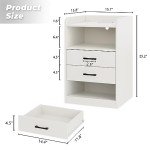 SUPERJARE Nightstand with Charging Station and LED Lights