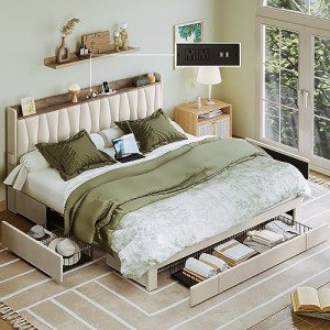 King Size Upholstered Bed Frame with Storage