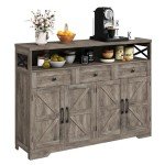 Rustic Grey Farmhouse Buffet Cabinet with Drawers