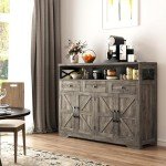 Rustic Grey Farmhouse Buffet Cabinet with Drawers