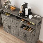 Rustic Grey Farmhouse Buffet Cabinet with Drawers