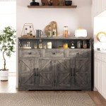 Rustic Grey Farmhouse Buffet Cabinet with Drawers