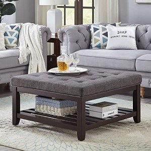 Large Dark Gray Upholstered Tufted Ottoman Coffee Table