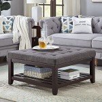 Large Dark Gray Upholstered Tufted Ottoman Coffee Table