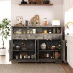 Rustic Grey Farmhouse Buffet Cabinet with Drawers