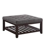 Large Dark Gray Upholstered Tufted Ottoman Coffee Table