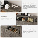 Rustic Grey Farmhouse Buffet Cabinet with Drawers