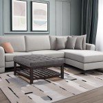 Large Dark Gray Upholstered Tufted Ottoman Coffee Table