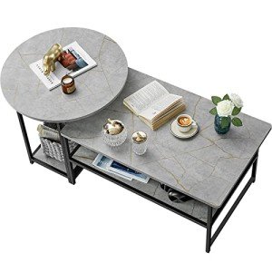 Modern Grey Marble Coffee Table with Storage