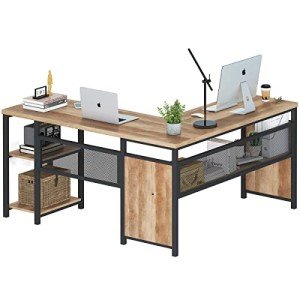 L Shaped Rustic Computer Desk with Storage 59 Inch