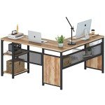 L Shaped Rustic Computer Desk with Storage 59 Inch