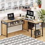 L Shaped Rustic Computer Desk with Storage 59 Inch