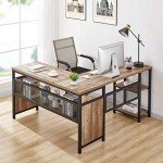 L Shaped Rustic Computer Desk with Storage 59 Inch