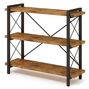 3-Tier Rustic Industrial Wood and Metal Bookshelf