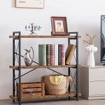 3-Tier Rustic Industrial Wood and Metal Bookshelf
