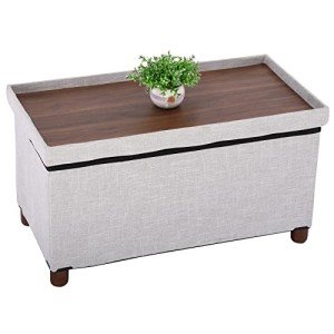 30-Inch White Storage Ottoman Bench with Legs