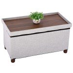30-Inch White Storage Ottoman Bench with Legs