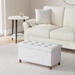 30-Inch White Storage Ottoman Bench with Legs