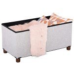 30-Inch White Storage Ottoman Bench with Legs