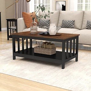 ChooChoo Black Farmhouse Coffee Table with Shelf