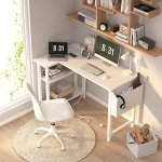 White L-Shaped Computer Desk with Power Outlet