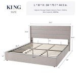 King Size Lift-Up Storage Bed with Wingback Headboard