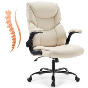 Cream Ergonomic Gaming Chair with Flip-Up Arms