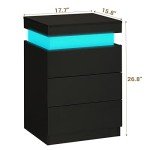 Modern Black Nightstand with Charging Station and LED