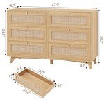 Modern 6-Drawer Rattan Dresser with Gold Handles