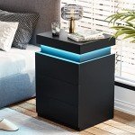 Modern Black Nightstand with Charging Station and LED