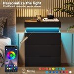 Modern Black Nightstand with Charging Station and LED