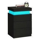 Modern Black Nightstand with Charging Station and LED