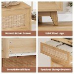Modern 6-Drawer Rattan Dresser with Gold Handles