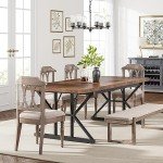 Farmhouse Dining Table for 6 People, 70.8-Inch