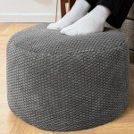 Velvet Round Pouf Ottoman for Living Room Storage