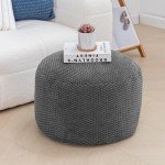 Velvet Round Pouf Ottoman for Living Room Storage