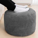 Velvet Round Pouf Ottoman for Living Room Storage