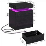 Modern Black Nightstand with Charging Station & LED Light